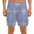Blue And White Glen Plaid Print Men's Split Running Shorts