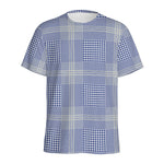 Blue And White Glen Plaid Print Men's Sports T-Shirt