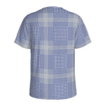 Blue And White Glen Plaid Print Men's Sports T-Shirt