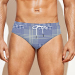 Blue And White Glen Plaid Print Men's Swim Briefs