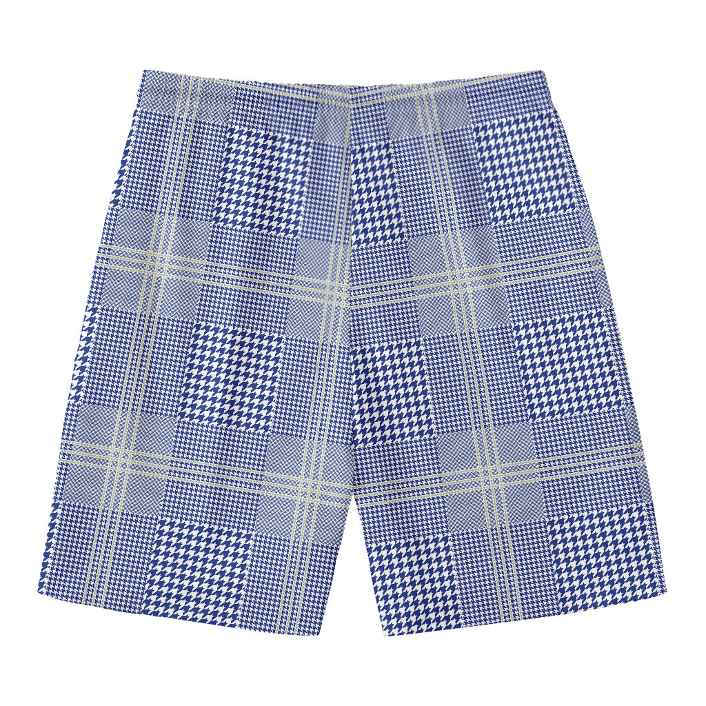 Blue And White Glen Plaid Print Men's Swim Trunks
