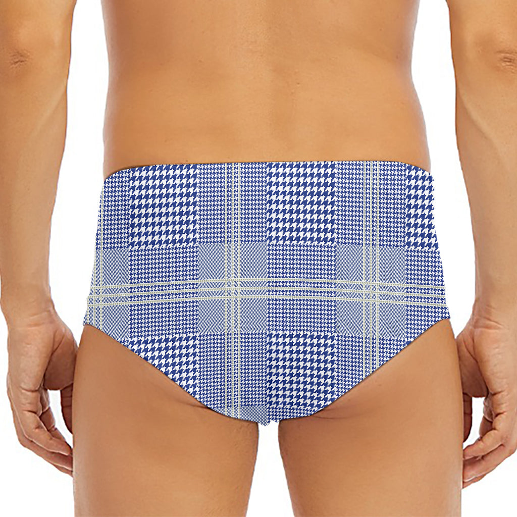 Blue And White Glen Plaid Print Men's Triangle Swim Briefs