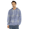 Blue And White Glen Plaid Print Men's Velvet Pullover Hoodie