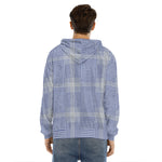 Blue And White Glen Plaid Print Men's Velvet Pullover Hoodie