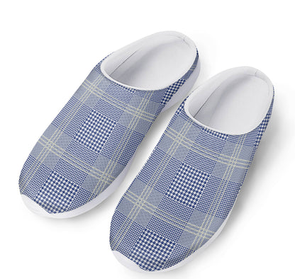 Blue And White Glen Plaid Print Mesh Casual Shoes