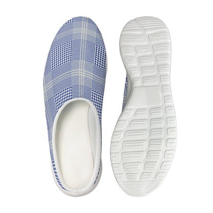 Blue And White Glen Plaid Print Mesh Casual Shoes