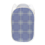 Blue And White Glen Plaid Print Mesh Laundry Hamper