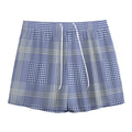 Blue And White Glen Plaid Print Mesh Shorts