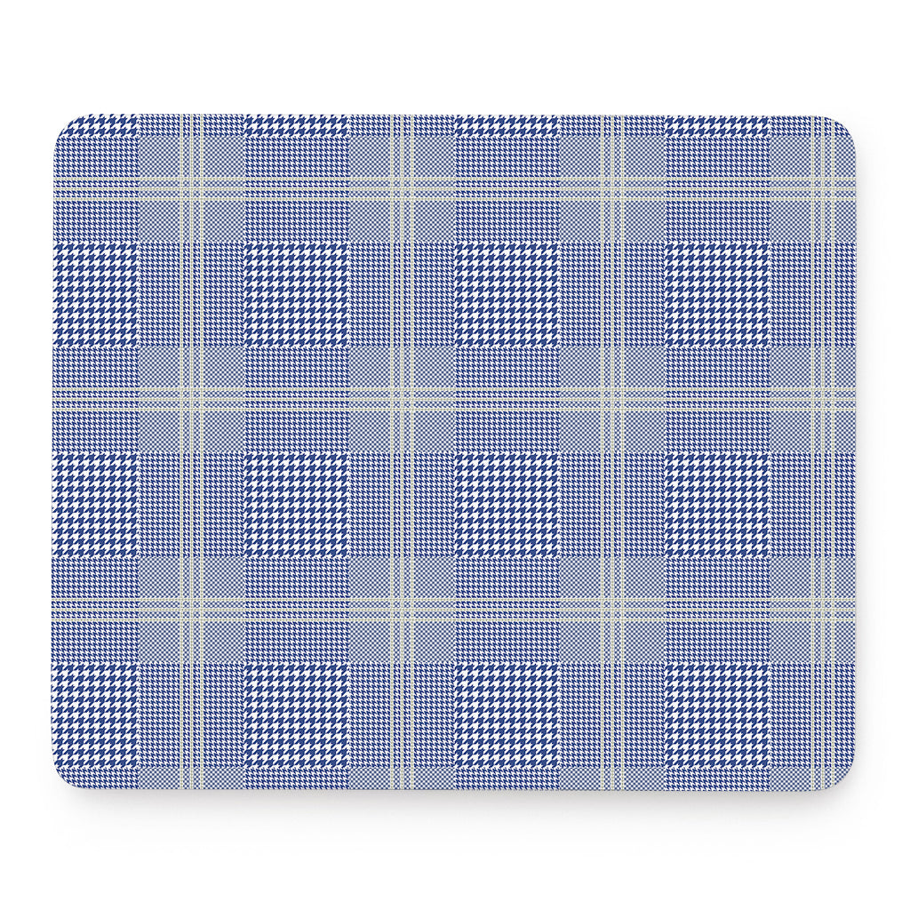 Blue And White Glen Plaid Print Mouse Pad