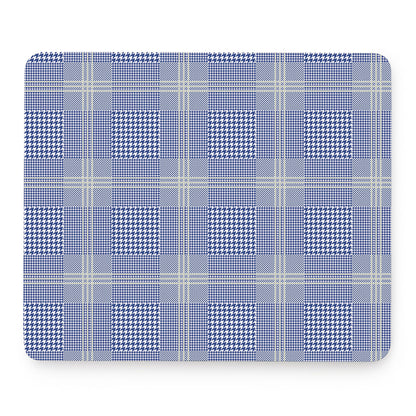 Blue And White Glen Plaid Print Mouse Pad