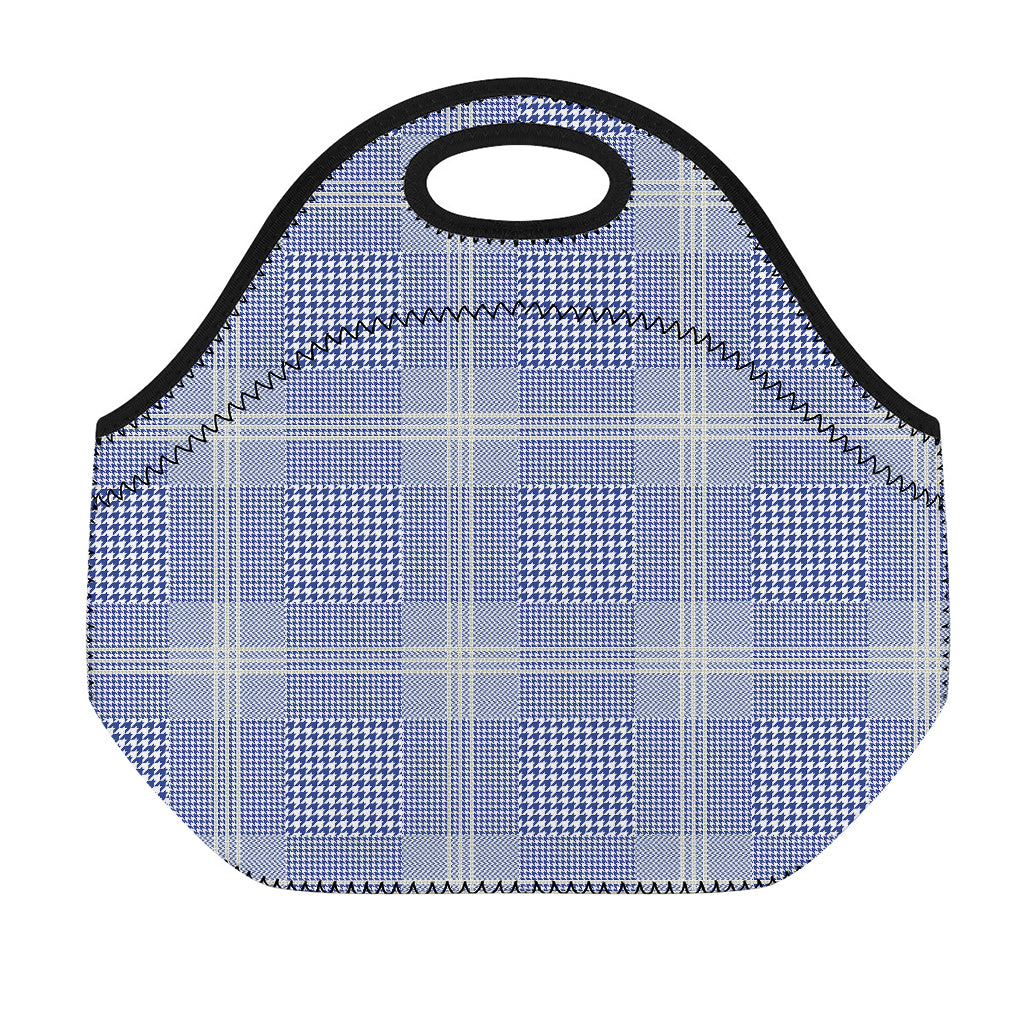 Blue And White Glen Plaid Print Neoprene Lunch Bag