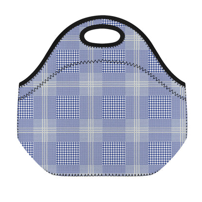 Blue And White Glen Plaid Print Neoprene Lunch Bag