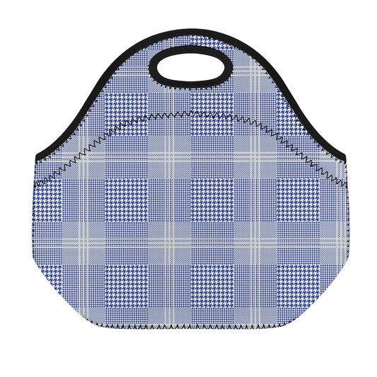 Blue And White Glen Plaid Print Neoprene Lunch Bag