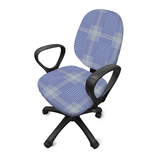 Blue And White Glen Plaid Print Office Chair Cover