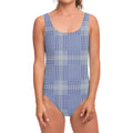 Blue And White Glen Plaid Print One Piece Swimsuit