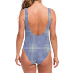 Blue And White Glen Plaid Print One Piece Swimsuit