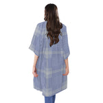 Blue And White Glen Plaid Print Open Front Beach Cover Up