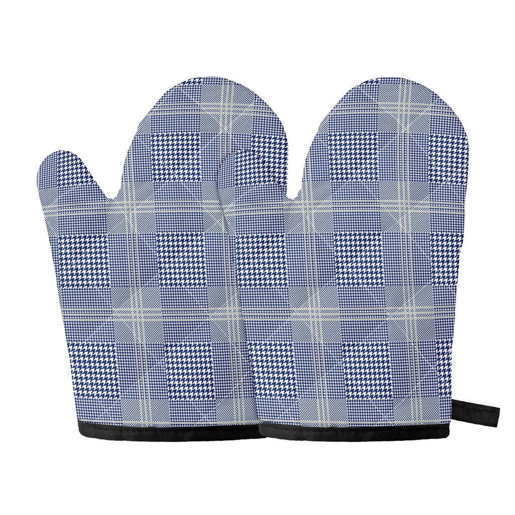 Blue And White Glen Plaid Print Oven Mitts