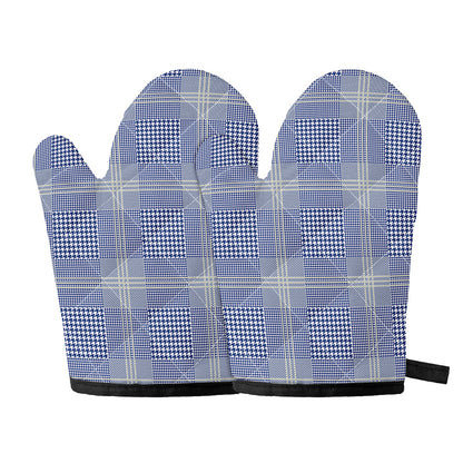 Blue And White Glen Plaid Print Oven Mitts