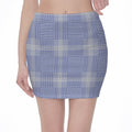 Blue And White Glen Plaid Print Pencil Mini Skirt