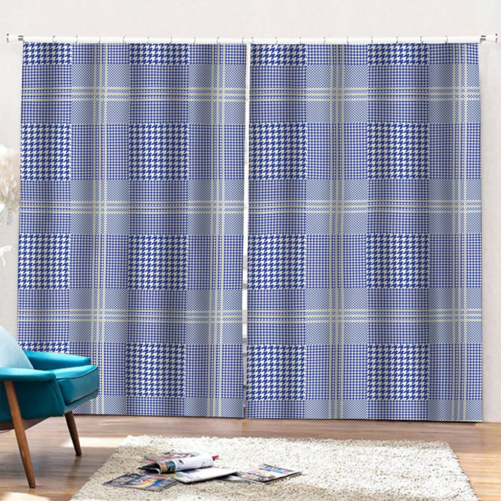 Blue And White Glen Plaid Print Pencil Pleat Curtains