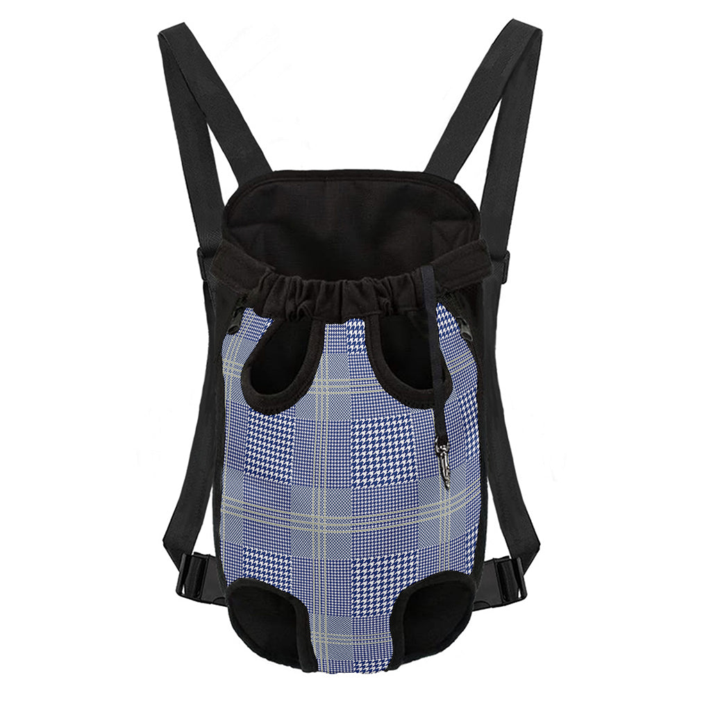 Blue And White Glen Plaid Print Pet Carrier Backpack