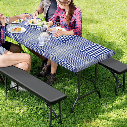 Blue And White Glen Plaid Print Picnic Table Cover