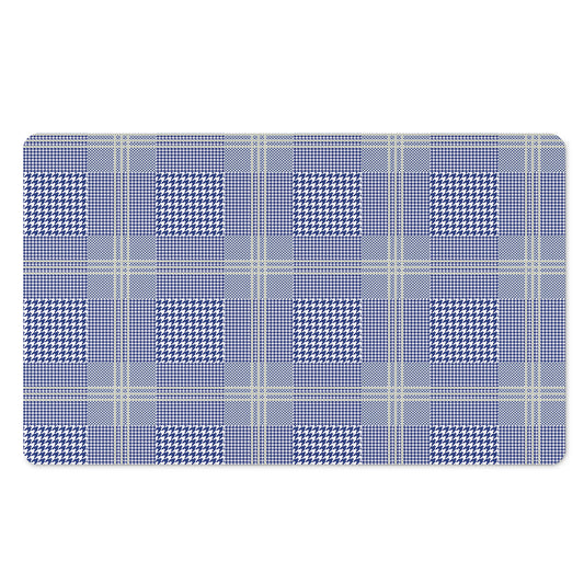 Blue And White Glen Plaid Print Polyester Doormat