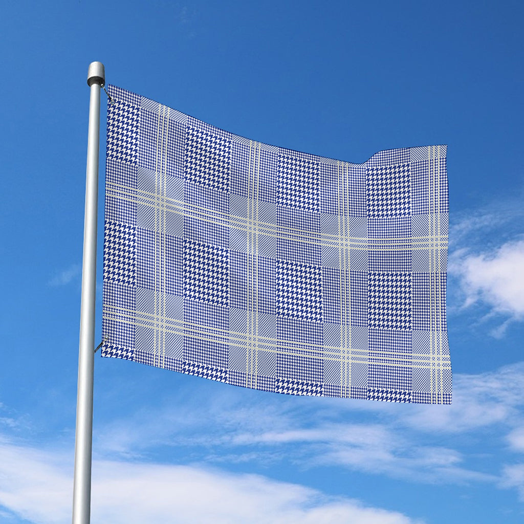 Blue And White Glen Plaid Print Polyester Flag