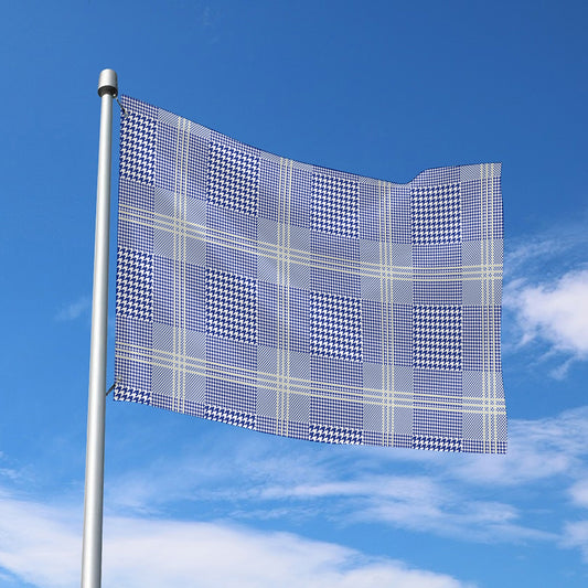 Blue And White Glen Plaid Print Polyester Flag