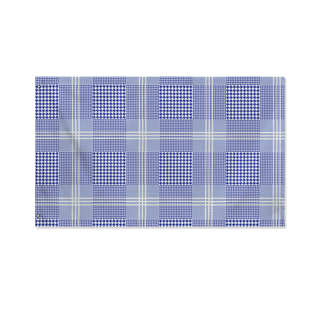 Blue And White Glen Plaid Print Polyester Flag