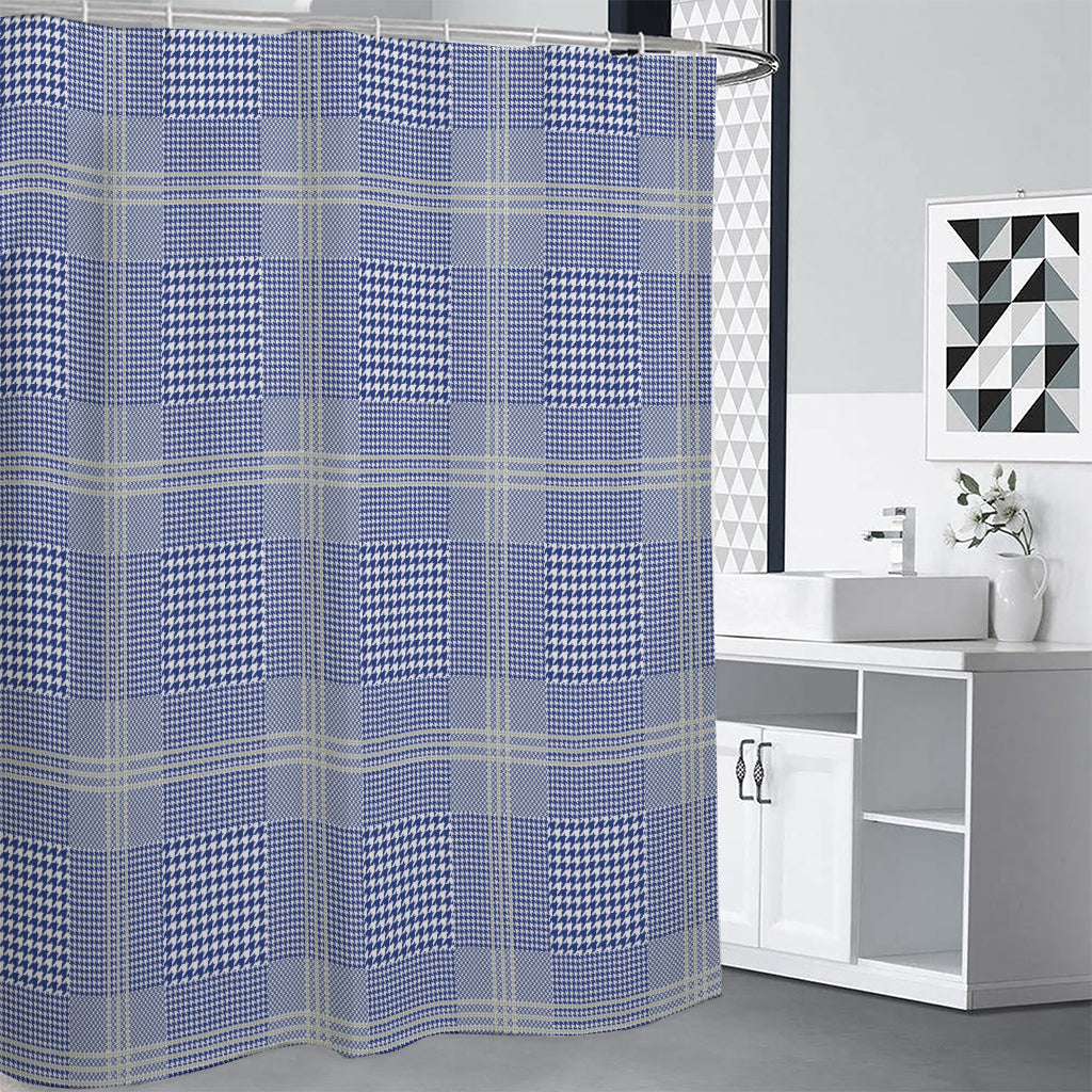 Blue And White Glen Plaid Print Premium Shower Curtain