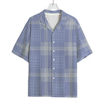 Blue And White Glen Plaid Print Rayon Hawaiian Shirt