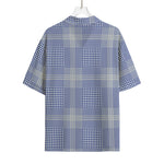Blue And White Glen Plaid Print Rayon Hawaiian Shirt