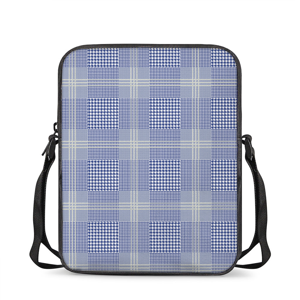 Blue And White Glen Plaid Print Rectangular Crossbody Bag