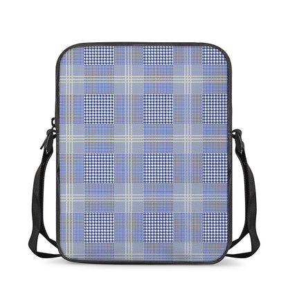 Blue And White Glen Plaid Print Rectangular Crossbody Bag