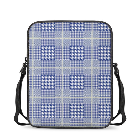 Blue And White Glen Plaid Print Rectangular Crossbody Bag