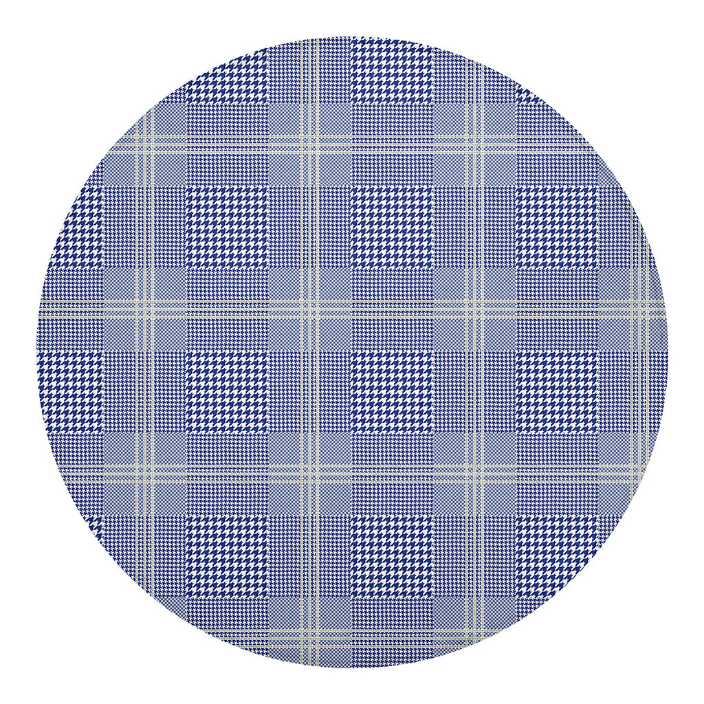 Blue And White Glen Plaid Print Round Blanket