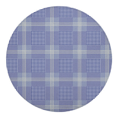 Blue And White Glen Plaid Print Round Blanket