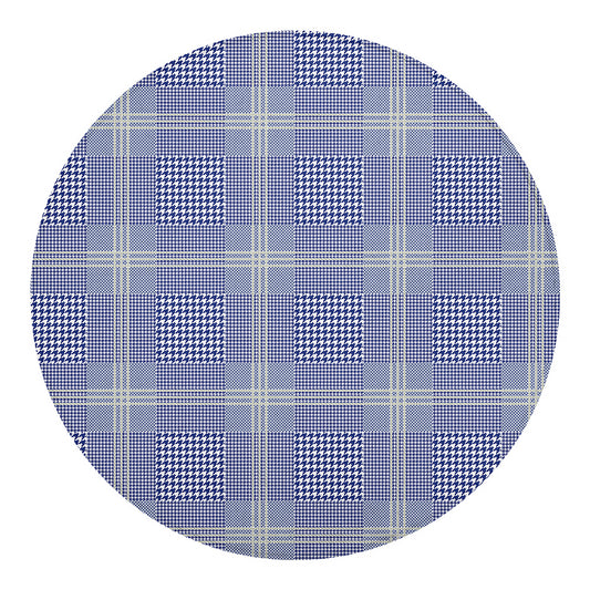 Blue And White Glen Plaid Print Round Blanket