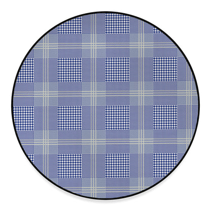 Blue And White Glen Plaid Print Round Floor Mat