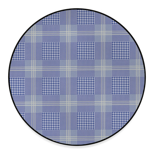 Blue And White Glen Plaid Print Round Floor Mat