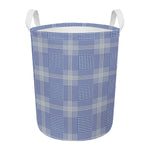 Blue And White Glen Plaid Print Round Laundry Basket