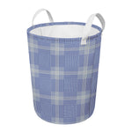 Blue And White Glen Plaid Print Round Laundry Basket