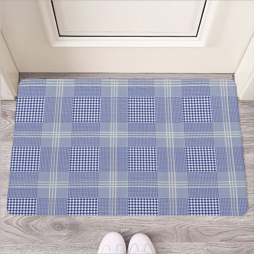 Blue And White Glen Plaid Print Rubber Doormat