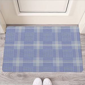 Blue And White Glen Plaid Print Rubber Doormat