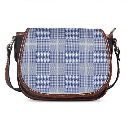 Blue And White Glen Plaid Print Saddle Bag