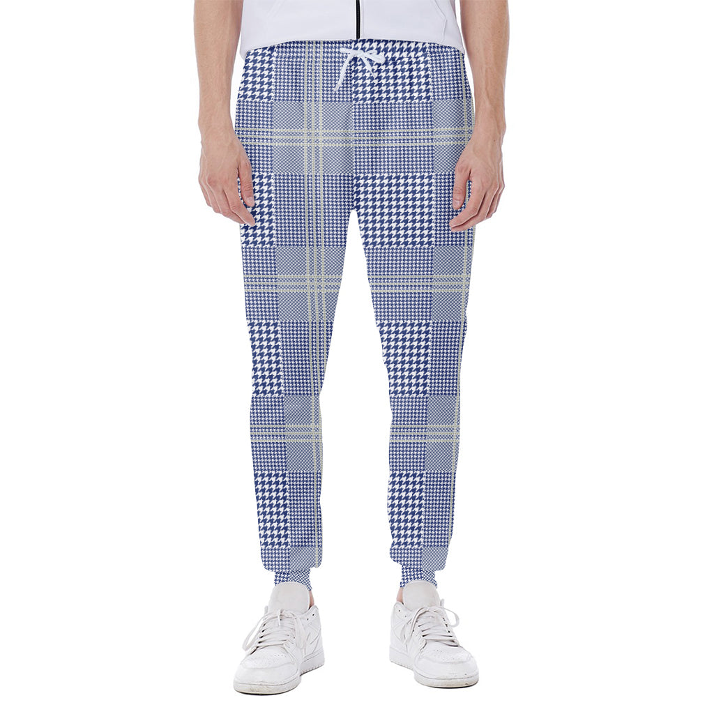 Blue And White Glen Plaid Print Scuba Joggers