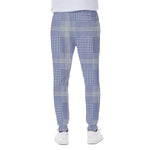 Blue And White Glen Plaid Print Scuba Joggers