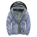 Blue And White Glen Plaid Print Sherpa Lined Zip Up Hoodie